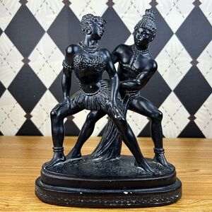 African Dancer Sculpture Pair Black Chalkware Mid-Century Figurative